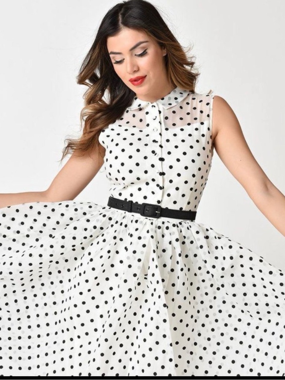 Unique Vintage Georgia Swing Dress-  Black & White Polka Dots